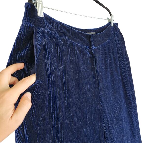 Eloquii Womens Velvet Crinkle Wide Leg Pants Plus Size 18 Blue High Rise Whimsy - Picture 3 of 12
